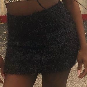 Fuzzy Black Mini Skirt